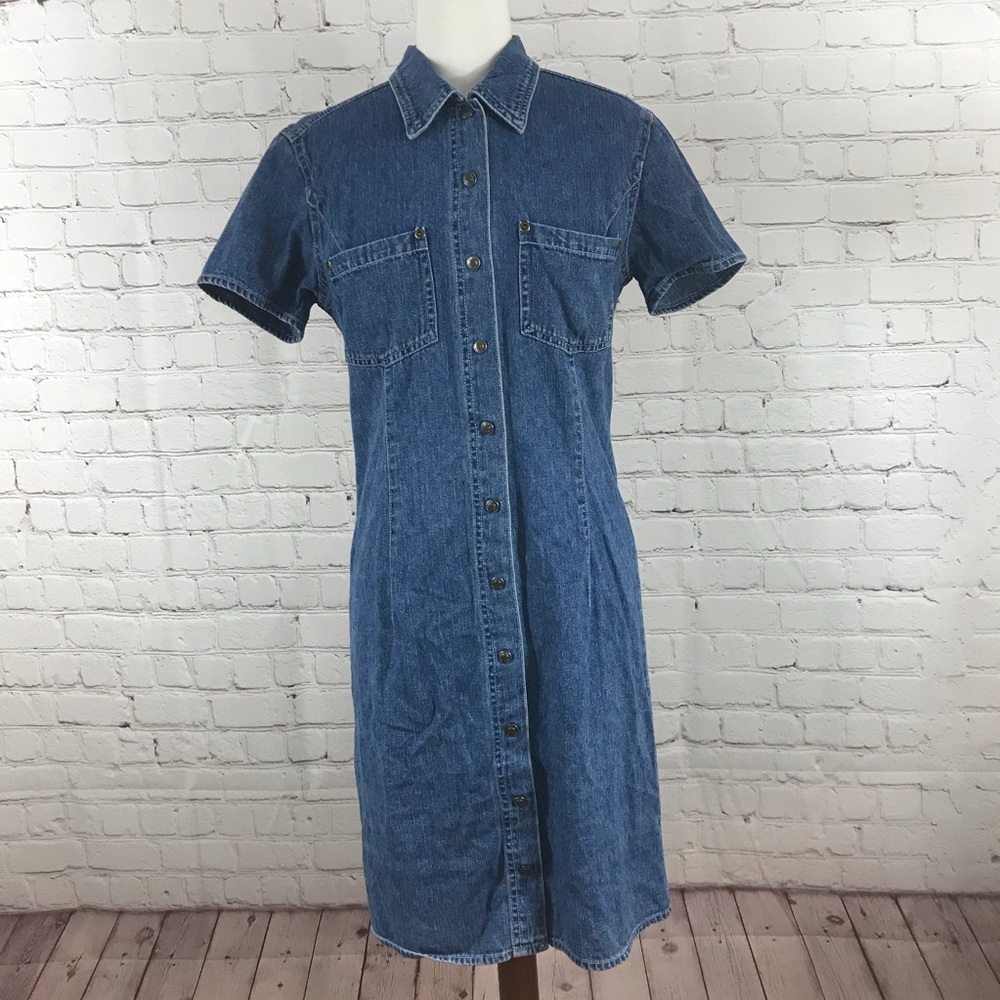 Vintage B. Moss Blue Denim Button Down Collared Cotton Dress - Size 4